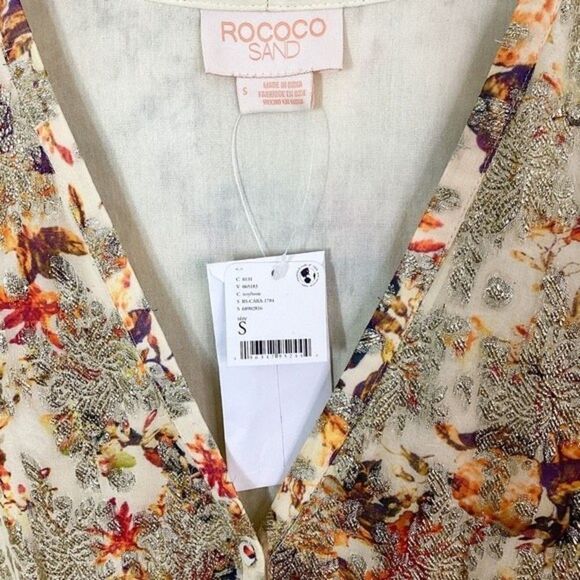 ROCOCO SAND Cara Mini Dress NWT Womens Small Floral Metallic Free People Boho - Picture 4 of 15